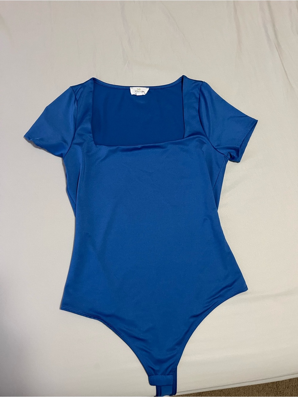 Blue Square-Neck Short Sleeve Bodysuit